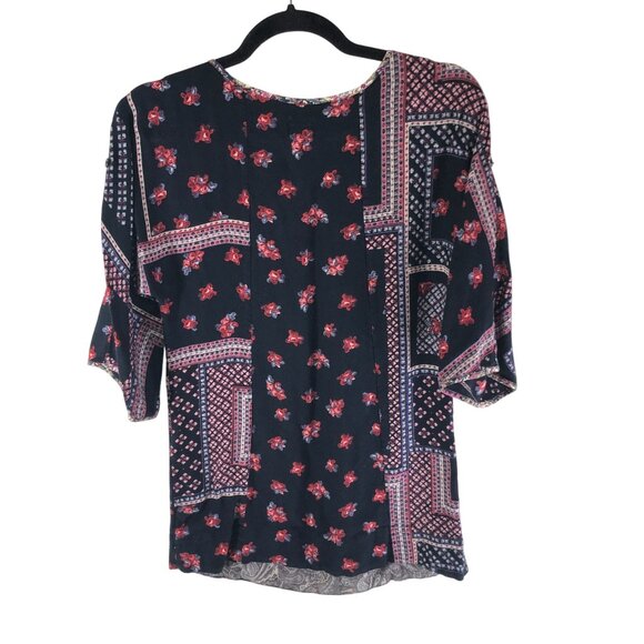 Edme & Esyllte Anthropologie Womens Floral Patchwork Tunic Blouse Navy Blue XS - Picture 2 of 4